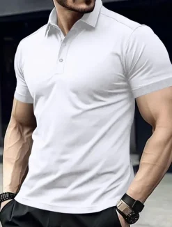 Clearance OUKU Men's Golf Shirt Golf Polos Shirts Work Casual Lapel Short Sleeve Basic Modern Plain Buttons Summer Spring Regular Fit Black White Yellow Red Navy Blue Royal Blue Golf Shirt