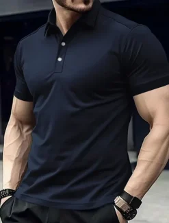 Clearance OUKU Men's Golf Shirt Golf Polos Shirts Work Casual Lapel Short Sleeve Basic Modern Plain Buttons Summer Spring Regular Fit Black White Yellow Red Navy Blue Royal Blue Golf Shirt