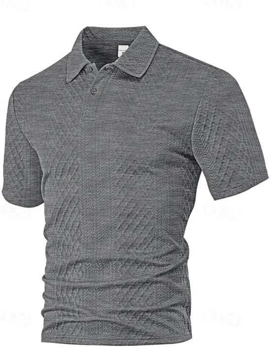 Sale OUKU Men's Golf Shirt Golf Polos Shirts Work Casual Lapel Short Sleeve Basic Modern Plain Buttons Jacquard Summer Spring Regular Fit Black White Navy Blue Khaki Gray Light Blue Golf Shirt