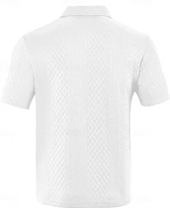 Sale OUKU Men's Golf Shirt Golf Polos Shirts Work Casual Lapel Short Sleeve Basic Modern Plain Buttons Jacquard Summer Spring Regular Fit Black White Navy Blue Khaki Gray Light Blue Golf Shirt