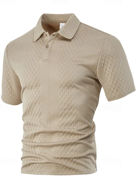 Sale OUKU Men's Golf Shirt Golf Polos Shirts Work Casual Lapel Short Sleeve Basic Modern Plain Buttons Jacquard Summer Spring Regular Fit Black White Navy Blue Khaki Gray Light Blue Golf Shirt