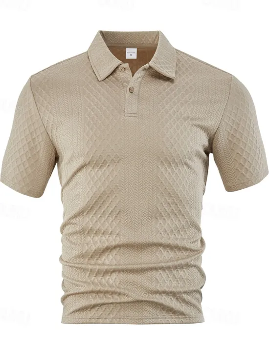 Sale OUKU Men's Golf Shirt Golf Polos Shirts Work Casual Lapel Short Sleeve Basic Modern Plain Buttons Jacquard Summer Spring Regular Fit Black White Navy Blue Khaki Gray Light Blue Golf Shirt
