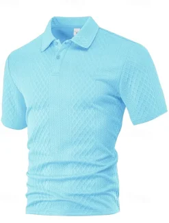 Sale OUKU Men's Golf Shirt Golf Polos Shirts Work Casual Lapel Short Sleeve Basic Modern Plain Buttons Jacquard Summer Spring Regular Fit Black White Navy Blue Khaki Gray Light Blue Golf Shirt