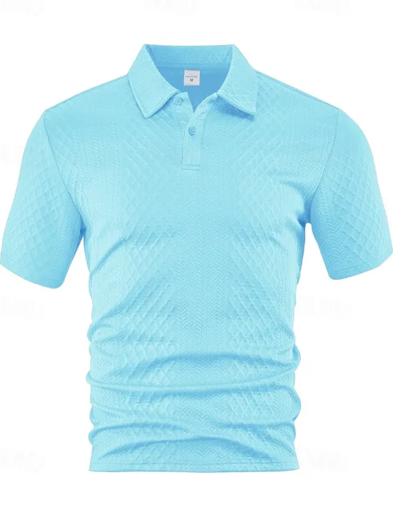 Sale OUKU Men's Golf Shirt Golf Polos Shirts Work Casual Lapel Short Sleeve Basic Modern Plain Buttons Jacquard Summer Spring Regular Fit Black White Navy Blue Khaki Gray Light Blue Golf Shirt