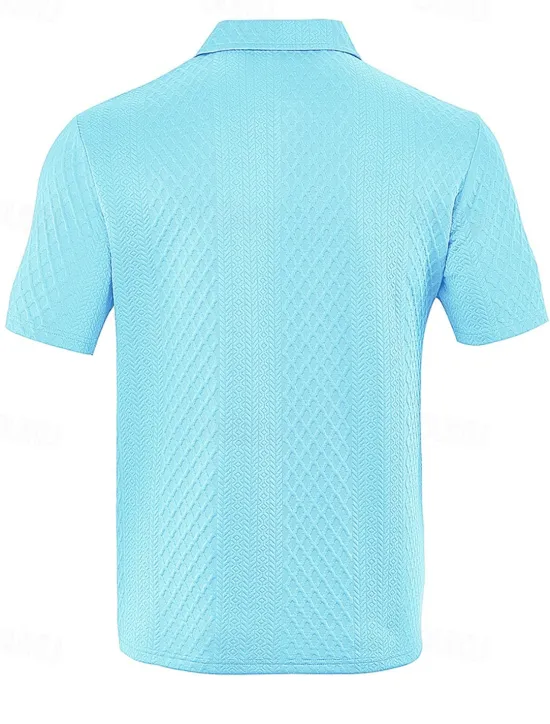 Sale OUKU Men's Golf Shirt Golf Polos Shirts Work Casual Lapel Short Sleeve Basic Modern Plain Buttons Jacquard Summer Spring Regular Fit Black White Navy Blue Khaki Gray Light Blue Golf Shirt