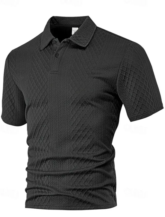 Sale OUKU Men's Golf Shirt Golf Polos Shirts Work Casual Lapel Short Sleeve Basic Modern Plain Buttons Jacquard Summer Spring Regular Fit Black White Navy Blue Khaki Gray Light Blue Golf Shirt