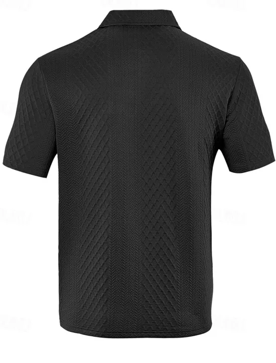 Sale OUKU Men's Golf Shirt Golf Polos Shirts Work Casual Lapel Short Sleeve Basic Modern Plain Buttons Jacquard Summer Spring Regular Fit Black White Navy Blue Khaki Gray Light Blue Golf Shirt