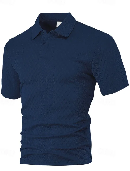 Sale OUKU Men's Golf Shirt Golf Polos Shirts Work Casual Lapel Short Sleeve Basic Modern Plain Buttons Jacquard Summer Spring Regular Fit Black White Navy Blue Khaki Gray Light Blue Golf Shirt