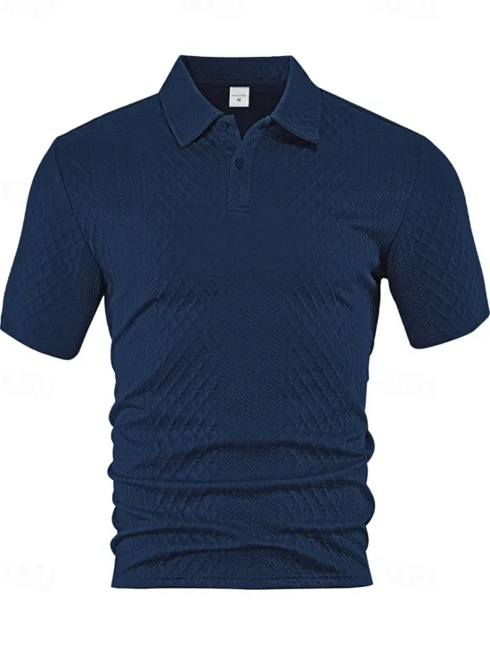 Sale OUKU Men's Golf Shirt Golf Polos Shirts Work Casual Lapel Short Sleeve Basic Modern Plain Buttons Jacquard Summer Spring Regular Fit Black White Navy Blue Khaki Gray Light Blue Golf Shirt