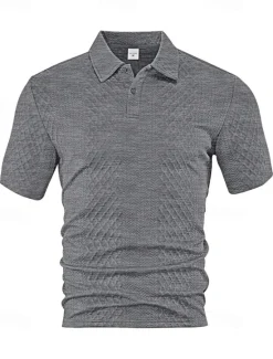 Sale OUKU Men's Golf Shirt Golf Polos Shirts Work Casual Lapel Short Sleeve Basic Modern Plain Buttons Jacquard Summer Spring Regular Fit Black White Navy Blue Khaki Gray Light Blue Golf Shirt