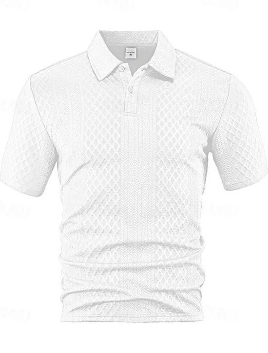 Sale OUKU Men's Golf Shirt Golf Polos Shirts Work Casual Lapel Short Sleeve Basic Modern Plain Buttons Jacquard Summer Spring Regular Fit Black White Navy Blue Khaki Gray Light Blue Golf Shirt