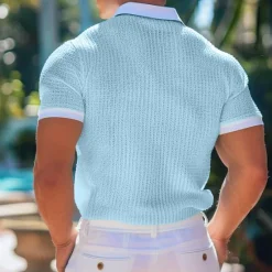 Hot OUKU Men's Golf Shirt Knit Polo Business Casual Classic Short Sleeve Fashion Solid Color Button Knitted Summer Spring Regular Fit Light Brown White Burgundy Sky Blue Dark Grey Golf Shirt