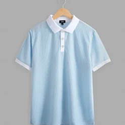 Hot OUKU Men's Golf Shirt Knit Polo Business Casual Classic Short Sleeve Fashion Solid Color Button Knitted Summer Spring Regular Fit Light Brown White Burgundy Sky Blue Dark Grey Golf Shirt
