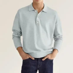 Online OUKU Men's Golf Shirt Knit Polo Street Casual Polo Collar Classic Long Sleeve Fashion Casual Solid Color Plain Button Front Simple Spring & Fall Regular Fit Black White Light Green Pink Wine Navy Blue