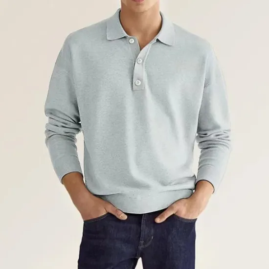 Online OUKU Men's Golf Shirt Knit Polo Street Casual Polo Collar Classic Long Sleeve Fashion Casual Solid Color Plain Button Front Simple Spring & Fall Regular Fit Black White Light Green Pink Wine Navy Blue