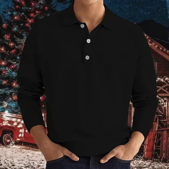 Online OUKU Men's Golf Shirt Knit Polo Street Casual Polo Collar Classic Long Sleeve Fashion Casual Solid Color Plain Button Front Simple Spring & Fall Regular Fit Black White Light Green Pink Wine Navy Blue