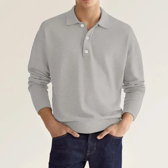 Online OUKU Men's Golf Shirt Knit Polo Street Casual Polo Collar Classic Long Sleeve Fashion Casual Solid Color Plain Button Front Simple Spring & Fall Regular Fit Black White Light Green Pink Wine Navy Blue
