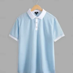 Online OUKU Men's Golf Shirt Knit Polo Business Casual Classic Short Sleeve Fashion Old Money Style Solid Color Button Knitted Summer Spring Regular Fit Light Blue White Burgundy Khaki Grey Golf Shirt