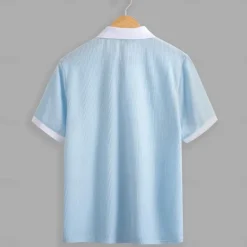 Online OUKU Men's Golf Shirt Knit Polo Business Casual Classic Short Sleeve Fashion Old Money Style Solid Color Button Knitted Summer Spring Regular Fit Light Blue White Burgundy Khaki Grey Golf Shirt
