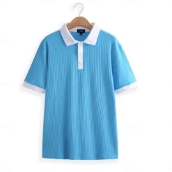 Best OUKU Men's Golf Shirt Knit Polo Work Casual Ribbed Polo Collar Classic Short Sleeve Basic Modern Color Block Ribbed Spring & Summer Regular Fit White Yellow Blue Green Gray Golf Shirt