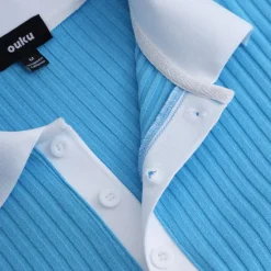 Best OUKU Men's Golf Shirt Knit Polo Work Casual Ribbed Polo Collar Classic Short Sleeve Basic Modern Color Block Ribbed Spring & Summer Regular Fit White Yellow Blue Green Gray Golf Shirt