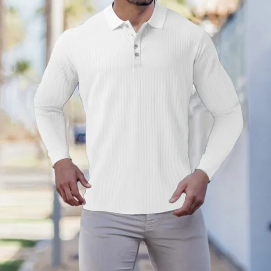 New OUKU Men's Golf Shirt Knit Polo Casual Going out Polo Collar Classic Long Sleeve Sportswear Casual Solid Color Striped Patchwork Button Front Fall & Winter Slim Black White Wine Red Navy Blue Dark Green