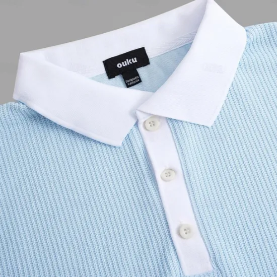 Best OUKU Men's Golf Shirt Knit Polo Business Casual Classic Short Sleeve Fashion Solid Color Button Knitted Summer Spring Regular Fit Light Blue White Burgundy Khaki Grey Golf Shirt