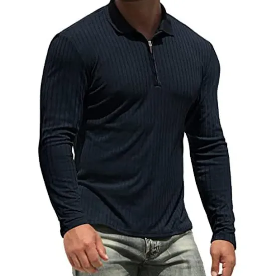New OUKU Men's Golf Shirt Knit Polo Casual Holiday Lapel Quarter Zip Long Sleeve Fashion Basic Plain Quarter Zip Summer Regular Fit Black White Wine Camel Green Dark Blue Golf Shirt