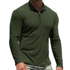 New OUKU Men's Golf Shirt Knit Polo Casual Holiday Lapel Quarter Zip Long Sleeve Fashion Basic Plain Quarter Zip Summer Regular Fit Black White Wine Camel Green Dark Blue Golf Shirt