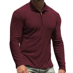 New OUKU Men's Golf Shirt Knit Polo Casual Holiday Lapel Quarter Zip Long Sleeve Fashion Basic Plain Quarter Zip Summer Regular Fit Black White Wine Camel Green Dark Blue Golf Shirt