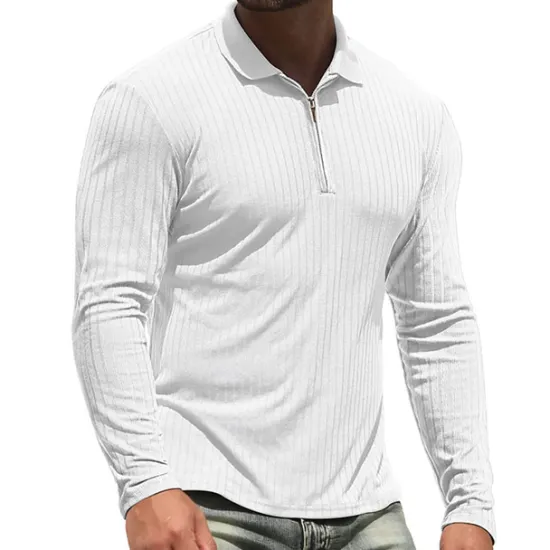 New OUKU Men's Golf Shirt Knit Polo Casual Holiday Lapel Quarter Zip Long Sleeve Fashion Basic Plain Quarter Zip Summer Regular Fit Black White Wine Camel Green Dark Blue Golf Shirt