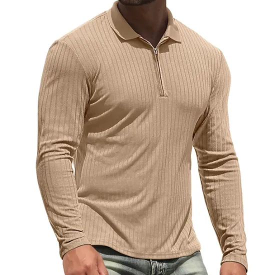 New OUKU Men's Golf Shirt Knit Polo Casual Holiday Lapel Quarter Zip Long Sleeve Fashion Basic Plain Quarter Zip Summer Regular Fit Black White Wine Camel Green Dark Blue Golf Shirt
