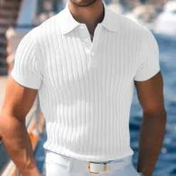 Hot OUKU Men's Golf Shirt Knit Polo Work Casual Ribbed Polo Collar Classic Short Sleeve Basic Modern Color Block Ribbed Spring & Summer Regular Fit White Yellow Blue Green Gray Golf Shirt