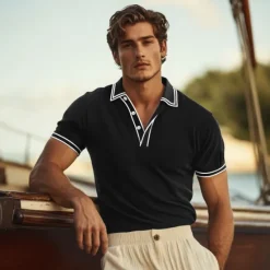New OUKU Men's Golf Shirt Pique Polo Shirt Work Business Ribbed Polo Collar Classic Short Sleeve Basic Modern Solid Color Buttons Ribbed Spring & Summer Regular Fit Black Wine Navy Blue Royal Blue Golf Shirt