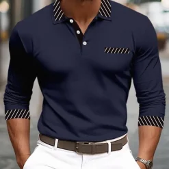 Online OUKU Men's Golf Shirt Pique Polo Shirt Business Casual Turndown Long Sleeve Fashion Basic Solid Color Color Block Patchwork Button Spring & Fall Regular Fit Black White Burgundy Navy Blue Orange Golf