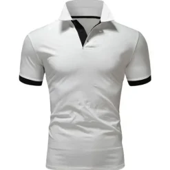 Hot OUKU Men's Golf Shirt Polo Casual Sports Classic Short Sleeve Basic Casual Solid Color Plain Button Front Summer Spring Regular Fit Apple Green Light Pink Golden yellow Lake blue Yellow and Navy Black