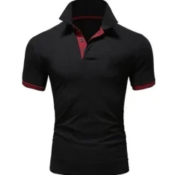 Hot OUKU Men's Golf Shirt Polo Casual Sports Classic Short Sleeve Basic Casual Solid Color Plain Button Front Summer Spring Regular Fit Apple Green Light Pink Golden yellow Lake blue Yellow and Navy Black