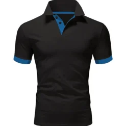 Hot OUKU Men's Golf Shirt Polo Casual Sports Classic Short Sleeve Basic Casual Solid Color Plain Button Front Summer Spring Regular Fit Apple Green Light Pink Golden yellow Lake blue Yellow and Navy Black