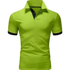 Hot OUKU Men's Golf Shirt Polo Casual Sports Classic Short Sleeve Basic Casual Solid Color Plain Button Front Summer Spring Regular Fit Apple Green Light Pink Golden yellow Lake blue Yellow and Navy Black