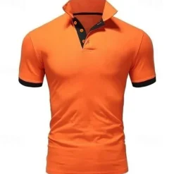 Hot OUKU Men's Golf Shirt Polo Casual Sports Classic Short Sleeve Basic Casual Solid Color Plain Button Front Summer Spring Regular Fit Apple Green Light Pink Golden yellow Lake blue Yellow and Navy Black