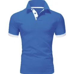 Hot OUKU Men's Golf Shirt Polo Casual Sports Classic Short Sleeve Basic Casual Solid Color Plain Button Front Summer Spring Regular Fit Apple Green Light Pink Golden yellow Lake blue Yellow and Navy Black