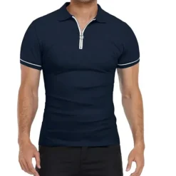 Discount OUKU Men's Golf Shirt Polo Sports & Outdoor Casual Quarter Zip Short Sleeve Fashion Streetwear Solid Color Plain Zipper Summer Light Blue Black White Red Navy Blue Dark Grey Golf Shirt