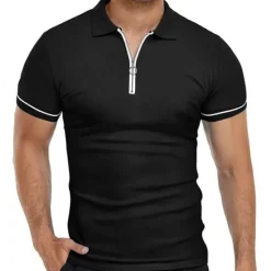 Discount OUKU Men's Golf Shirt Polo Sports & Outdoor Casual Quarter Zip Short Sleeve Fashion Streetwear Solid Color Plain Zipper Summer Light Blue Black White Red Navy Blue Dark Grey Golf Shirt