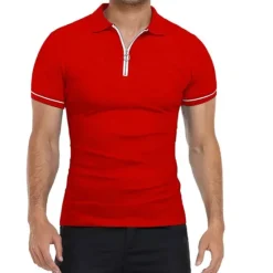 Discount OUKU Men's Golf Shirt Polo Sports & Outdoor Casual Quarter Zip Short Sleeve Fashion Streetwear Solid Color Plain Zipper Summer Light Blue Black White Red Navy Blue Dark Grey Golf Shirt