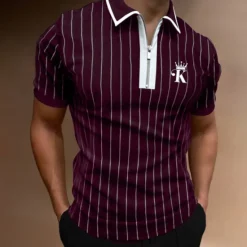 Sale OUKU Men's Golf Shirt Polo Street Casual Quarter Zip Short Sleeve Fashion Casual Striped Embroidered Zipper Spring & Summer Regular Fit Black / Gray Wine Royal Blue Golf Shirt