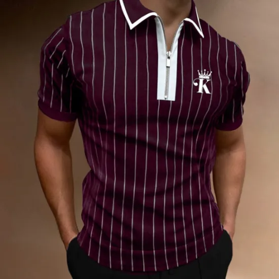 Sale OUKU Men's Golf Shirt Polo Street Casual Quarter Zip Short Sleeve Fashion Casual Striped Embroidered Zipper Spring & Summer Regular Fit Black / Gray Wine Royal Blue Golf Shirt