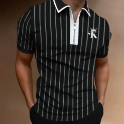 Sale OUKU Men's Golf Shirt Polo Street Casual Quarter Zip Short Sleeve Fashion Casual Striped Embroidered Zipper Spring & Summer Regular Fit Black / Gray Wine Royal Blue Golf Shirt