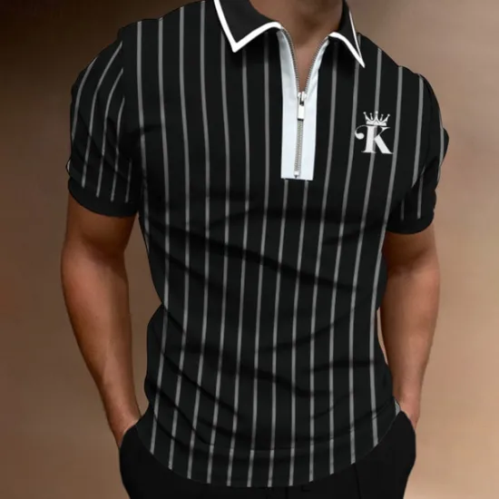 Sale OUKU Men's Golf Shirt Polo Street Casual Quarter Zip Short Sleeve Fashion Casual Striped Embroidered Zipper Spring & Summer Regular Fit Black / Gray Wine Royal Blue Golf Shirt