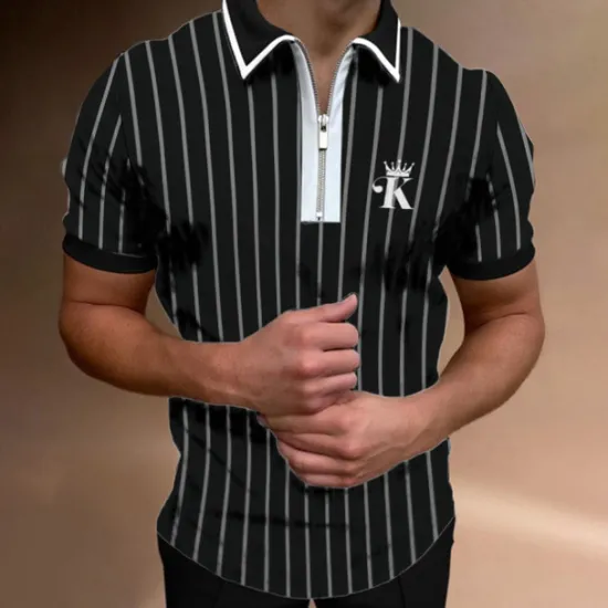 Sale OUKU Men's Golf Shirt Polo Street Casual Quarter Zip Short Sleeve Fashion Casual Striped Embroidered Zipper Spring & Summer Regular Fit Black / Gray Wine Royal Blue Golf Shirt