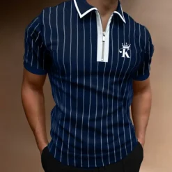 Sale OUKU Men's Golf Shirt Polo Street Casual Quarter Zip Short Sleeve Fashion Casual Striped Embroidered Zipper Spring & Summer Regular Fit Black / Gray Wine Royal Blue Golf Shirt
